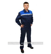 Костюм рабочий арт 001 (куртка и брюки) тёмно-синий/василёк 