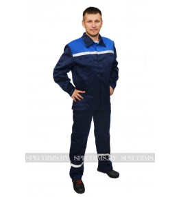 Костюм рабочий арт 001 (куртка и брюки) тёмно-синий/василёк 