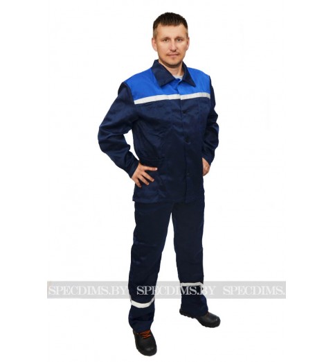 фото Костюм рабочий арт 001 (куртка и брюки) тёмно-синий/василёк