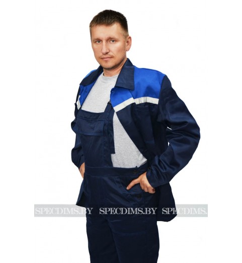 фото Костюм рабочий рабочий арт 003 (куртка и полукомбинезон) тёмно-синий/василёк