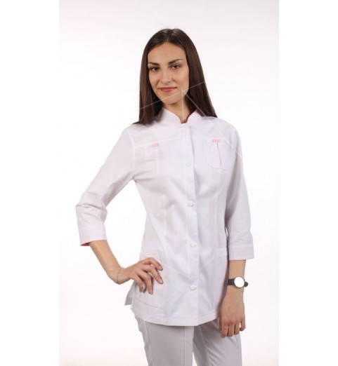 фото Костюм медицинский женский (жакет белый без отделки, брюки белые)