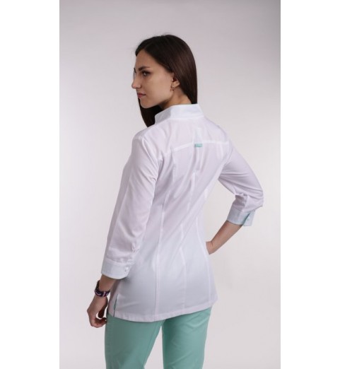 фото Костюм медицинский женский (жакет белый с мятной отделкой, брюки мята)