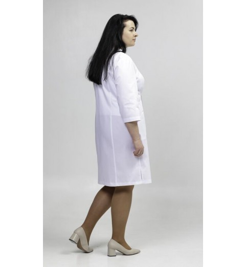 фото Халат медицинский женский М207 (цвет белый, отделка лиловая)
