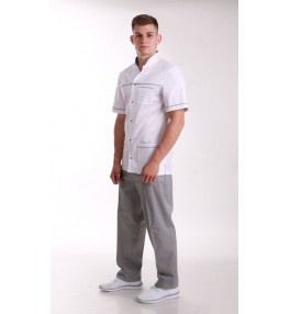 Куртка мужская медицинская (жакет мужской) М68 белая с серым декором