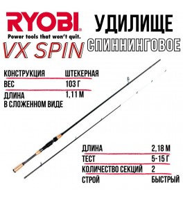 Спиннинг Ryobi VX Spin 2.18м, тест 5-15гр