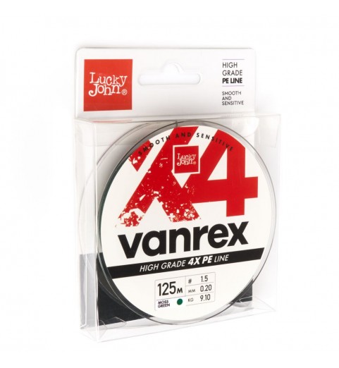 Шнур плетёный Lucky John Vanrex х4 BRAID Moss Green 125м/020мм Шнур плетёный Lucky John Vanrex х4 BRAID Moss Green 125м/020мм