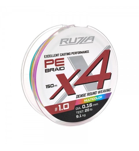 Шнур RUZZA X4 150м Multicolor 0,16мм 9,1кг/20lb Шнур RUZZA X4 150м Multicolor 0,16мм 9,1кг/20lb