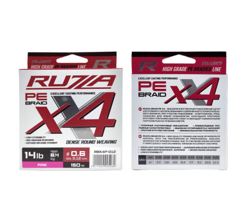фото Шнур RUZZA X4 150м Pink 0,12мм 6,4кг/14lb